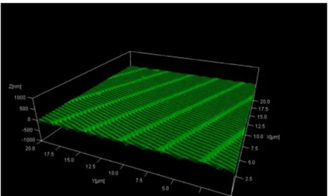 Figure 1.9 Atomic force microscopy image of a patterned PFPE mold with 80 x 2000 nm 