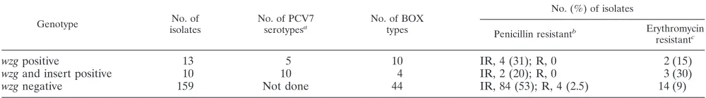 TABLE 4. Summary of typing and antimicrobial susceptibility data for NSP