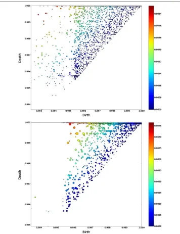Fig. 8 Persistence diagrams forwhere each barcode is mapped to a peak function that is proportional to the life of the homological feature