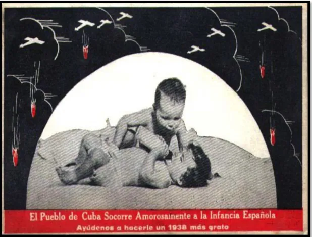 Figure 5. Translated: “The people of Cuba lovingly aid the Spanish infant. Help us make  1938 more pleasant.” 