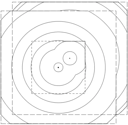 Fig. 1. Composite survey area. The filled cir- cir-cle represents the position of Sgr A*, as well as the center for both the high resolution VLA and the ATCA image cubes
