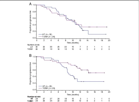 Figure 1 Kaplan-Meier estimates of progression-free survival (PFS) by HER2 mRNA expression below the median and equal to orexpression of HER2 mRNA equal to or greater than the median