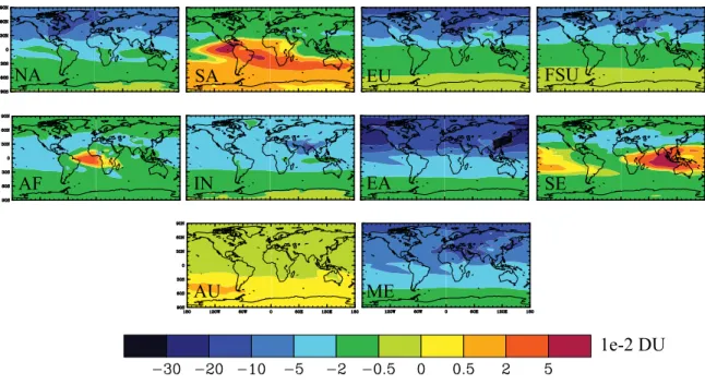 Figure 4.2. Global distribution of annual average changes in tropospheric total column O 3