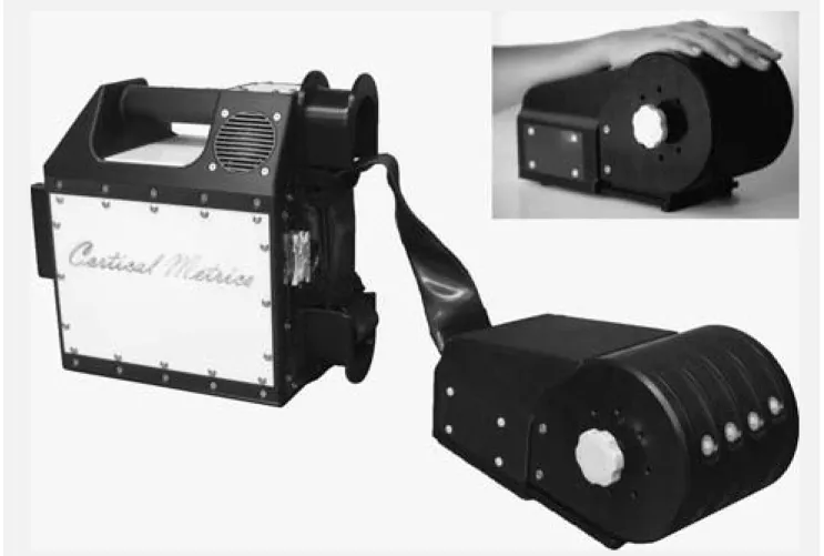 Figure 3.1: Four Site Vibrotactile Stimulator. Each of the four probe tips is positioned by rotating the four  independently-positioned drums to maximize contact between finger pads and the stimulator tips