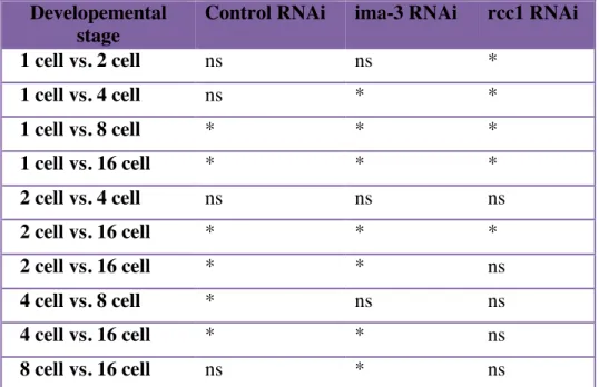 Table 2.2. t-Test statistical significance of chromosome length differences comparing all  developmental stages for each RNAi condition