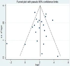 Figure 4. Funnel plot for publication bias (allele model).
