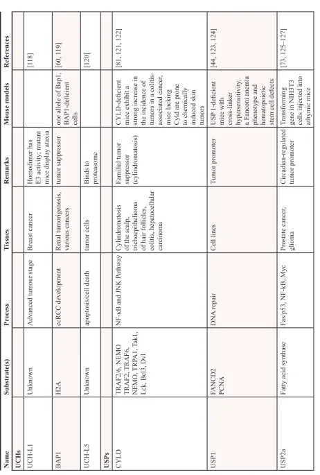 Table 1: mammalian DUBs and Their Reported functions
