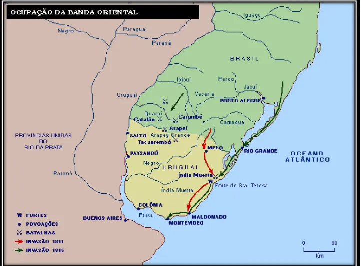 Figura 2: A ocupação da Banda Oriental com invasões em 1811 e 1816.