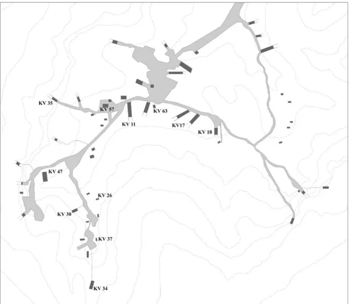 FIGURE 3. TOMBS IN THE VALLEY OF KINGS IN THE AREAS IN WHICH 18 TH  OSTRACA WITH MARKS WERE FOUND