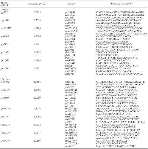 TABLE 1. Primers used for the interrogation of high-D-value SNPs in E. faecalis and E