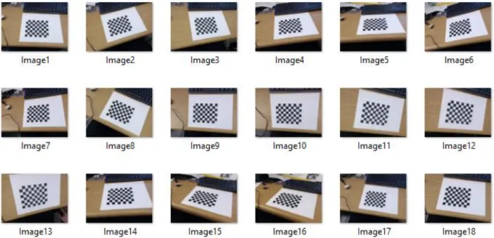 Figure 7. Camera calibration images using a checkerboard pattern in different orientations to provide  accurate calibration 