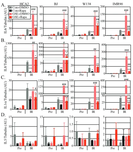 Figure 2: Rapamycin alters the SASP in normal human fibroblasts, and is more effective in cells with functional p53