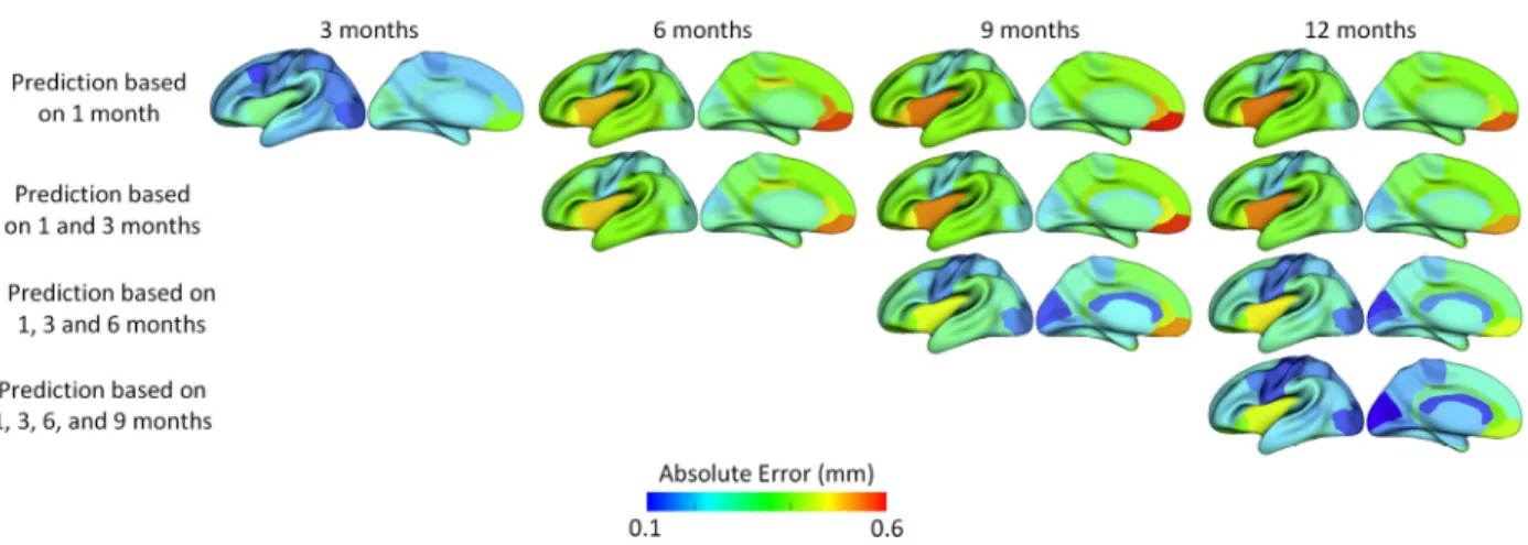 Figure 3.6. The average prediction errors (mm) in 35 cortical ROIs for 15 infants. 
