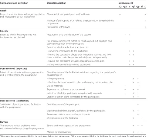 Table 3 Outcome measures of the process evaluation