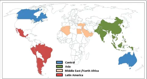 Figure 1 Countries included in the analysisnumber of respondents per country presented in parentheses): Asia: South Korea (20); China (19); Taiwan (16); India (13); Thailand (6); Malaysia(5); Philippines (5); Indonesia (5); Singapore (4); Vietnam (1)