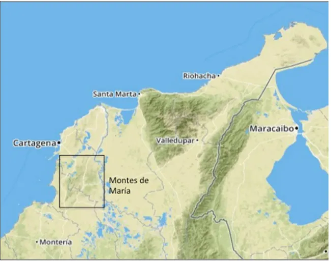 Figure 5. Map of Montes de María in the Colombian Caribbean. Source: Made by author. 