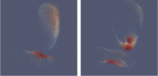 Figure 1.9: Visualization of the first two principal components (reduced bases) found by the statistical training of surface deformation.