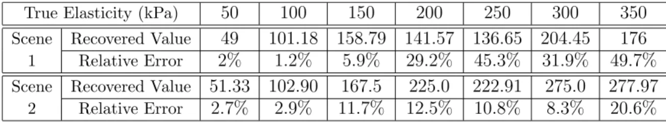 Table 3.1: Error in recovered modulus of elasticity in two synthetic multi-organ scenes;