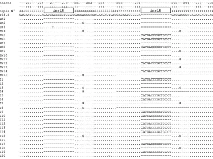 FIG 3 Alignment of the sequences corresponding to the third and fourth repetitive unit contained in the rep33 region from patients with IM and EBV�lymphomas