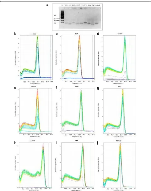 Figure 6 Correlation between the NF of most three stable and optimal number endogenous control.and LTA together used for stimulation, and Pearson’s correlations between theNFs of three endogenous control genes (NF3) and optimal number of endogenous control genes (NFopt) for a) All (for explanation see Figure 4),b) irrespective of stimulation (for explanation see figure 4), c) non-stimulated control, d) LPS stimulated PBMCs, e) LTA stimulated PBMCs, f) LPS g) PBMCs without culturing (for explanation see Figure 4).