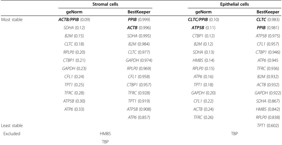 Table 2 Stability of various potential reference genes in guinea pig cervical tissues