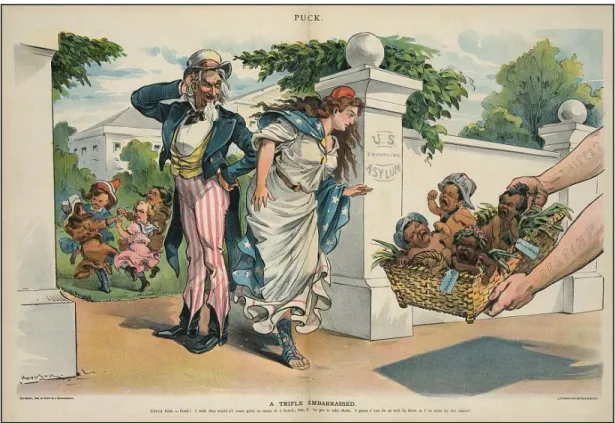 Fig. 1.  “A Trifle Embarrassed,” illustration by Udo J. Keppler, in the August 3, 1898 edition of Puck