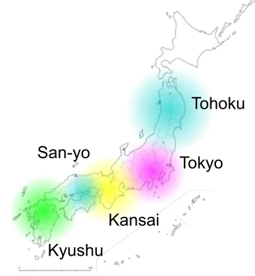 Figure 1: Locations of areas where dialects are spoken.