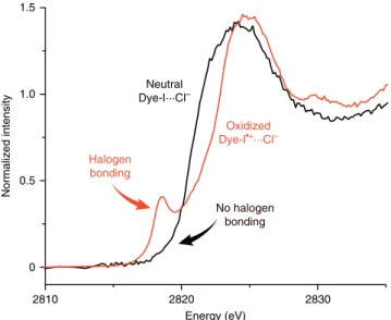Fig. 3 XAS spectra of neutral and oxidized dyes in presence of chloride.