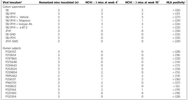 Figure 8 | A humanized mouse model engrafted with human hematopoietic cells was utilized to show HCV infection of human lymphomononuclear cells in vivo by the lymphotropic HCV strain
