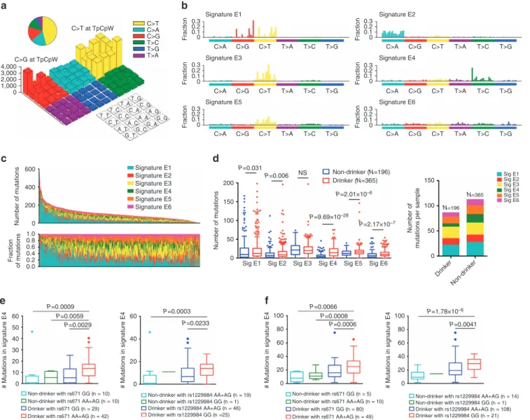 Figure 1 | Genome-wide mutational signatures of 704 ESCC samples. (a) The whole-exome mutation spectra