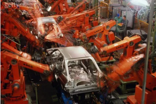 Figure 1.1: Car manufacturing plant, robotic assembly line, elevated view: Courtesy of Getty Images