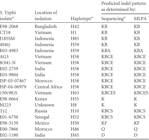 FIG 1 Indels in the Salmonella Typhi genome. (a) Phylogenetic tree of S. Typhi derived from SNP data, adapted from Holt et al