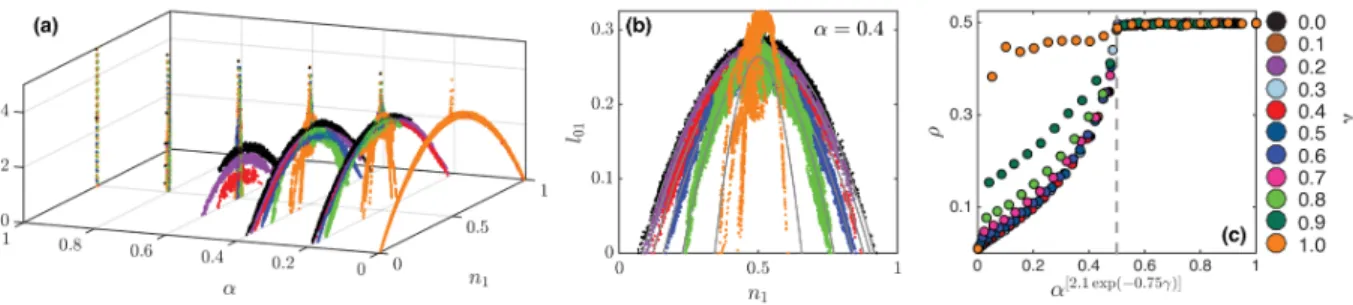 Figure 2.6: (a) The dynamics of the clustering reinforcement model in the phase space of l 01 and n 1