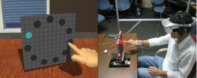 Figure 1.7: A user touches a virtual board that is oriented differently than the real board providing passive-haptic feedback