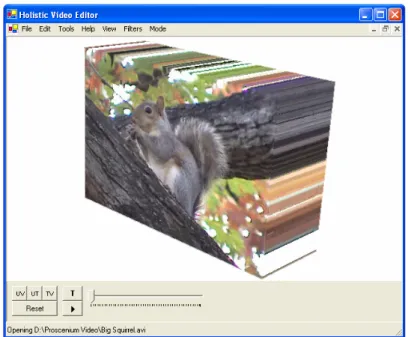 Figure 3.1: Screenshot from the prototype application depicting an 8 second video segment as a spatio-temporal volume