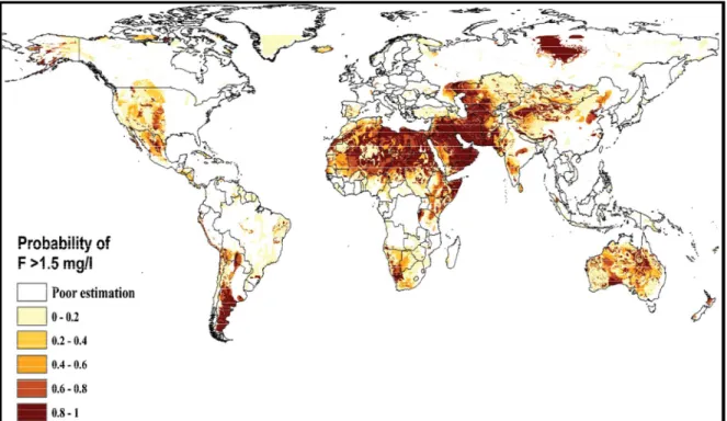 Figure 1.2: Ground water fluoride concentration around the world. 