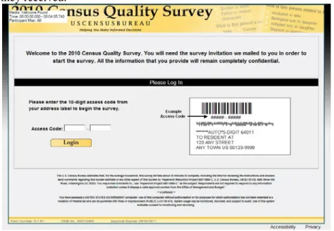 Figure 6: The LOGIN screen for the online Census Quality Survey (CQS) Instrument for  Round 2 of the CQS Usability Testing 2 