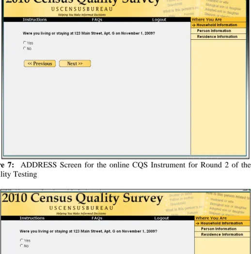 Figure 7:  ADDRESS Screen for the online CQS Instrument for Round 2 of the CQS  Usability Testing 
