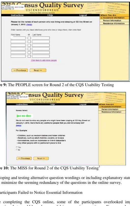 Figure 9: The PEOPLE screen for Round 2 of the CQS Usability Testing 