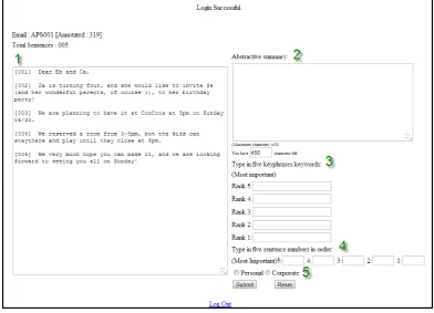 Figure 1: Screenshot of the annotation web interface. The numbers show different sections of the interface.