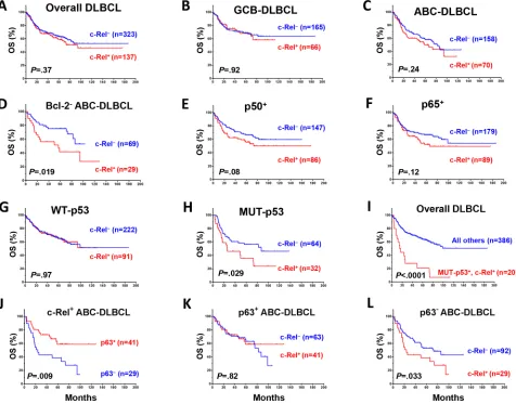 Figure 2: Prognostic significance of c-Rel nuclear expression in various DLBCL subsets