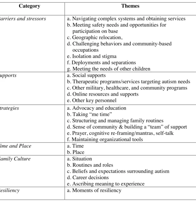 Table 6.1 Identified Categories and Themes 
