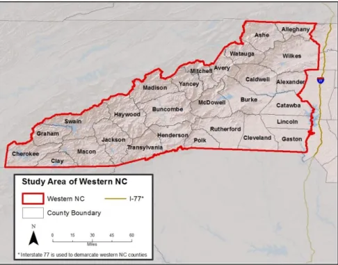 Figure 4. Counties within the western North Carolina study area. 