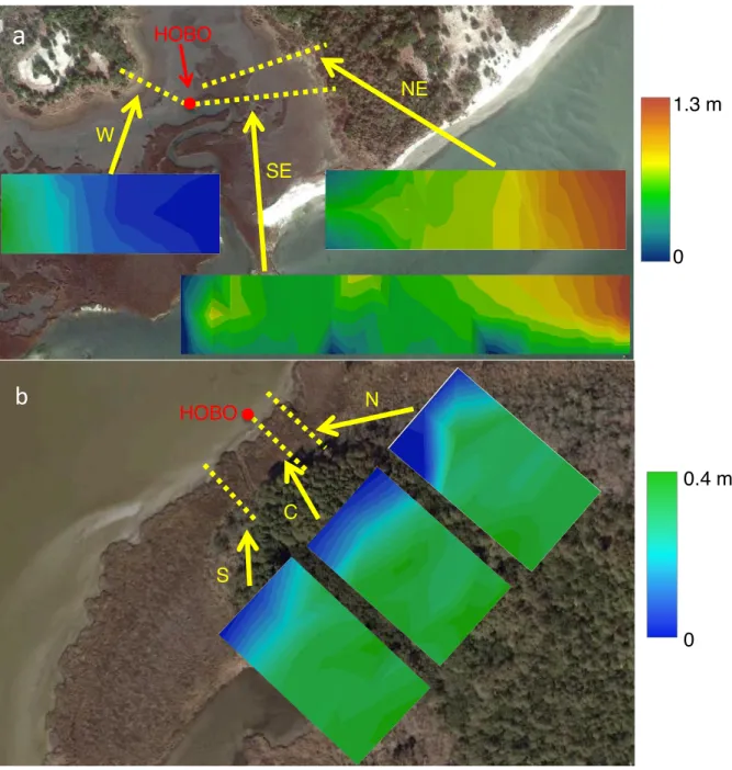 FIGURE 2.3: Transect data from the RCR (a) and CBR (B).  Each GIS generated map edge as  well as the center of the map represents a transect for a total of three transects per site