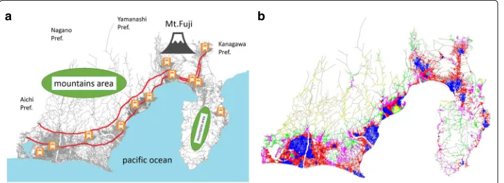 Fig. 1 Visualization results of Shizuoka a Landmarks b Results of FCE method (K = 5)