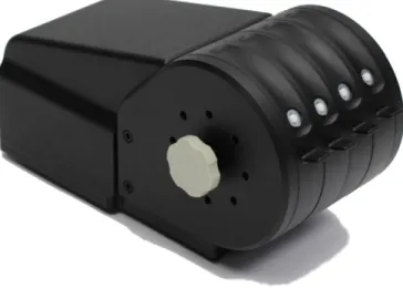 FIGURE 1. Four-site vibrotactile simulator. Each of the four probe tips was positioned by rotating the four independently positioned drums to  maxi-mize contact between ﬁnger pads and the simulator tips.