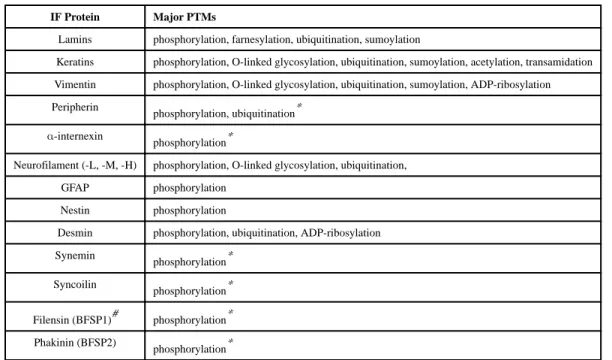 Table 1 Post-translational modifications of IF proteins