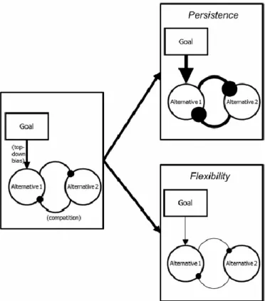 Figure 2: Schematic representation describing how persistence  and flexibility differentially affect decision making processes  (taken from Hommel &amp; Colzato, 2017)
