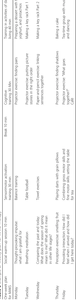 Table 3 Example of weekly plan for MAKS Therapy