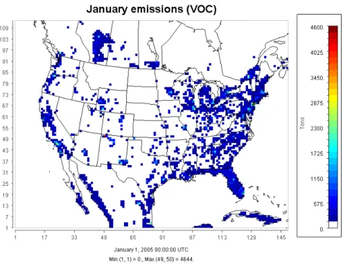 Figure A3: Total January background emissions for volatile organic compounds (as defined in table A3), all sectors.